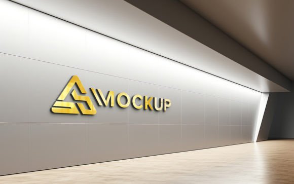 Download 3d Gold Logo Mockup on Gray Office Wall - Gold logo mockup Collection