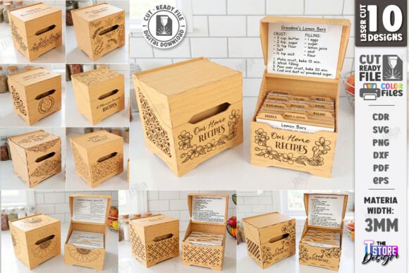 Download Wooden Recipe Boxes Laser Cut Bundle SVG - Premium Resources